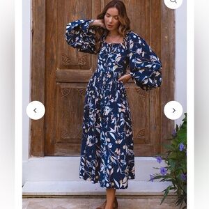 Elf Balielf Floriana Long Sleeve Midi Dress navy bell long sleeve Dress women M